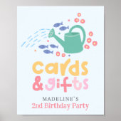 女の子の誕生日 水やりのジョウロ 花のカードとギフト ポスター (正面)