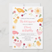 女の子の誕生日 農場のイースター かわいいひよこ 招待状 (正面)