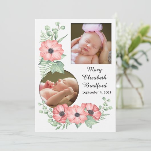 女の子の誕生発表フラワーフォトカード 案内状 (スタンド正面)