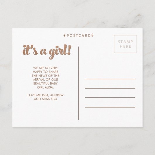 女の子の誕生発表写真はがき 案内ポストカード (裏面)