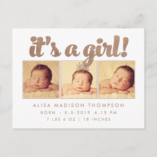 女の子の誕生発表写真はがき 案内ポストカード (正面)