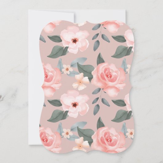 女の子の誕生 ピンクの水彩花と小さな鳥 招待状 (裏面)