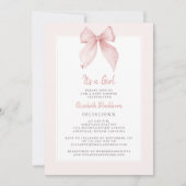女の子の誕生 ピンクの蝶リボン ベビーシャワー コケッタ エレガント 招待状 (正面)