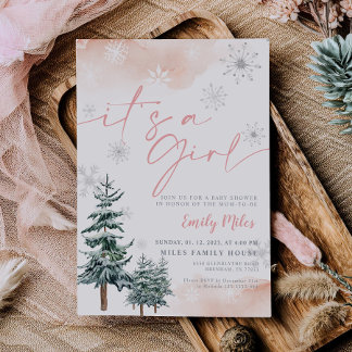 女の子の誘いだ冬の赤ちゃんシャワー 招待状