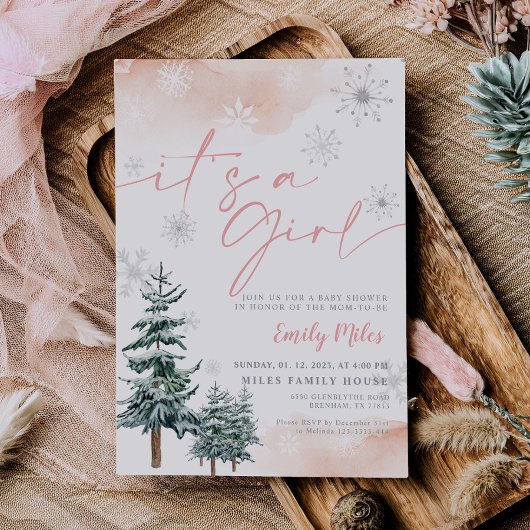 女の子の誘いだ冬の赤ちゃんシャワー 招待状