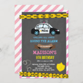 女の子の警察のお誕生日テーマ 招待状 (正面/裏面)