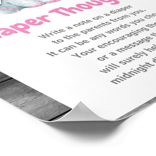 女の子の象おむつ考え赤ちゃんシャワーのサイン ポスター (角)