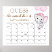 女の子の象と花の推定期日カレンダー ポスター (正面)