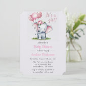 女の子の象のフローラ女の子の赤ん絵を描だシャワーだ 招待状 (スタンド正面)