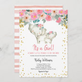 女の子の象のベビーシャワー招待状 招待状 (正面/裏面)