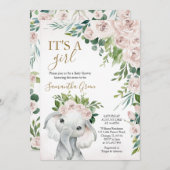 女の子の象のベビーシャワー 招待状 (正面/裏面)