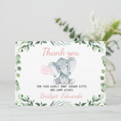 女の子の象の葉ありがとう赤ちゃんシャワーカード 招待状 (スタンド正面)