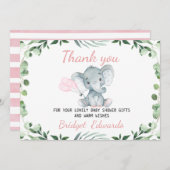 女の子の象の葉ありがとう赤ちゃんシャワーカード 招待状 (正面/裏面)