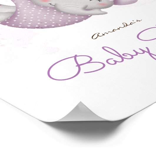 女の子の象の赤ちゃん女の子のシャワー歓迎サインだ ポスター (角)