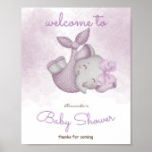 女の子の象の赤ちゃん女の子のシャワー歓迎サインだ ポスター (正面)