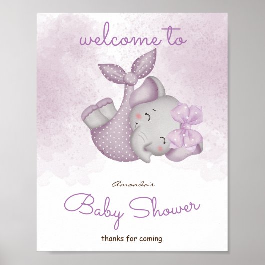 女の子の象の赤ちゃん女の子のシャワー歓迎サインだ ポスター (正面)