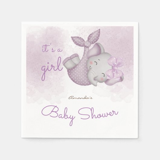 女の子の象の赤ちゃん女の子シャワーだ スタンダードカクテルナプキン (正面)
