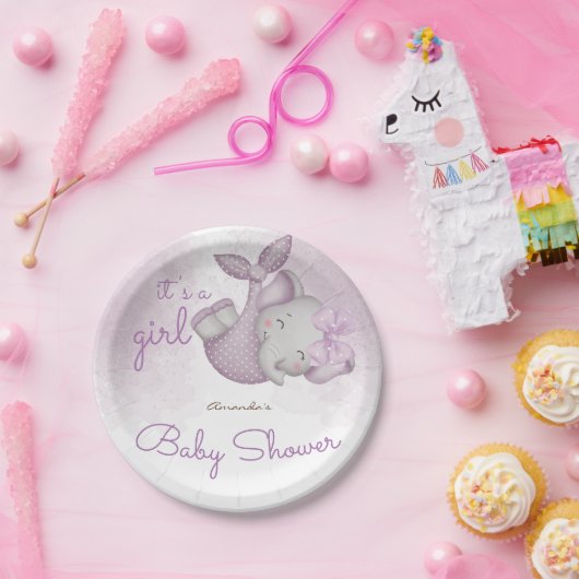 女の子の象の赤ちゃん女の子シャワーだ ペーパープレート (パーティー)