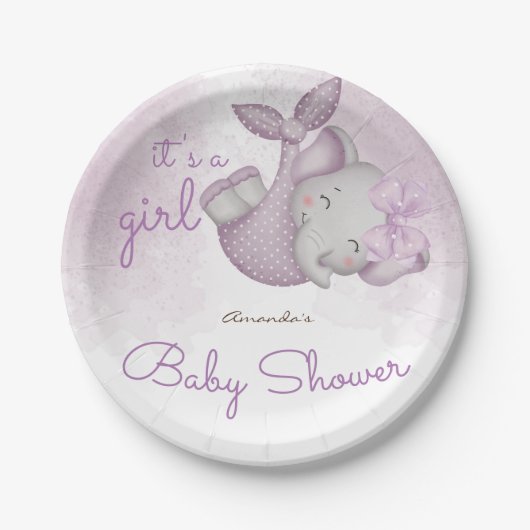 女の子の象の赤ちゃん女の子シャワーだ ペーパープレート (正面)