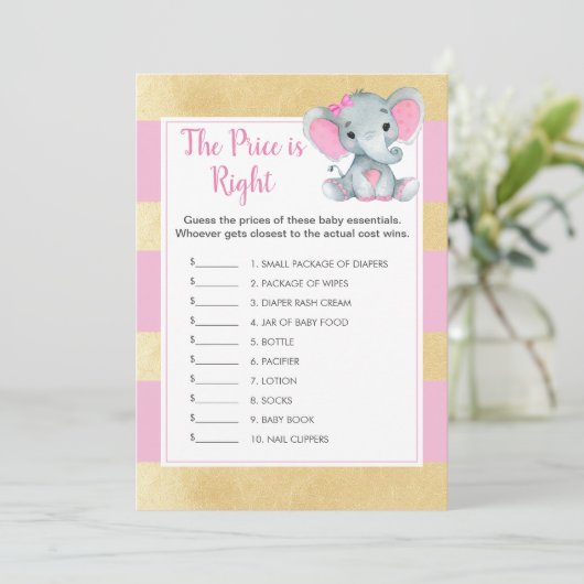 女の子の象は、価格ベビーシャワーゲームを推測 招待状 (スタンド正面)