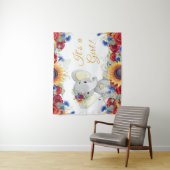 女の子の象ひまわりベイビーシャワーの背景 タペストリー (インサイチュ)