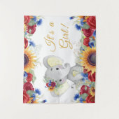 女の子の象ひまわりベイビーシャワーの背景 タペストリー (正面)