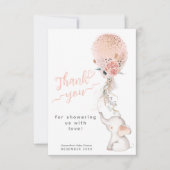 女の子の象シンプルとバルーンベビーシャワー サンキューカード (正面)