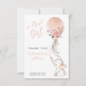女の子の象シンプルとバルーンベビーシャワー サンキューカード (正面)