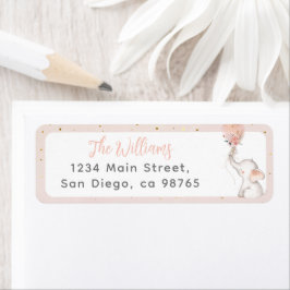 女の子の象シンプルとバルーンベビーシャワー ラベル