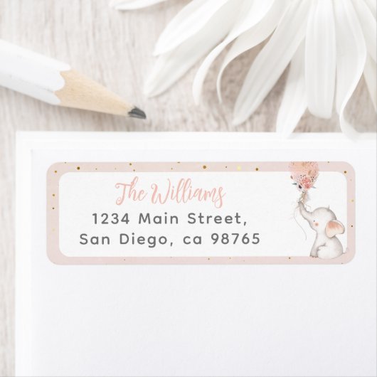 女の子の象シンプルとバルーンベビーシャワー ラベル (インサイチュ)