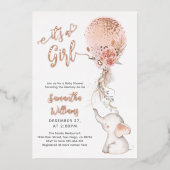 女の子の象シンプルとバルーンベビーシャワー 箔招待状 (正面)