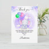女の子の象、バルーン付きウサギ赤ちゃんシャワー サンキューカード (スタンド正面)