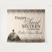 女の子の豪華ブラウンキラキラドリップス スイート16誕生日 タペストリー (正面(横))