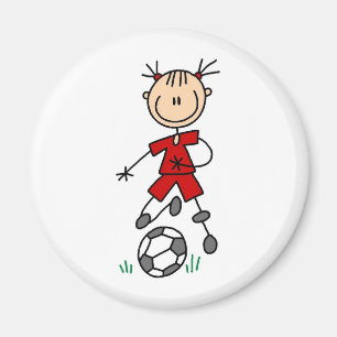 女の子の赤いサッカーのユニフォーム マグネット