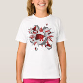 女の子の赤い灰色のバスケットボールが星を出すモノグラムの Tシャツ (正面)