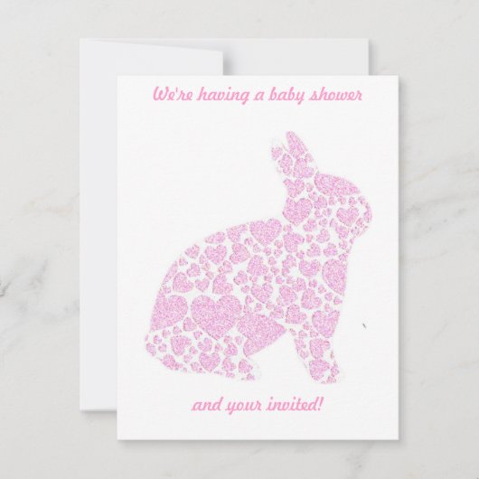 女の子の赤ちゃんのシャワー招待状 ピンクのウサギ 招待状 (正面)