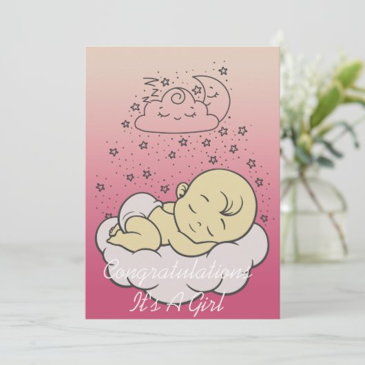 女の子の赤ちゃんの歓迎会のカード 招待状 (スタンド正面)