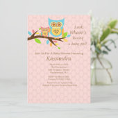 女の子の赤ちゃんを産むフクロウシャワー招待状 招待状 (スタンド正面)