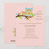 女の子の赤ちゃんを産むフクロウシャワー招待状 招待状 (正面/裏面)