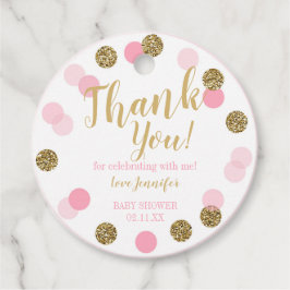 女の子の赤ちゃんシャワーありがとうメッセージカードピンク金ゴールド フェイバータグ