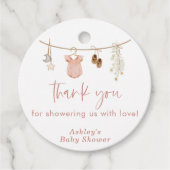 女の子の赤ちゃんシャワーありがとうラベル、赤面ピンクベビー フェイバータグ (正面)