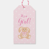 女の子の赤ちゃんシャワーかわいいピンクのウサギ ギフトタグ (裏面)