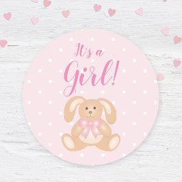 女の子の赤ちゃんシャワーかわいいピンクのウサギ ラウンドシール