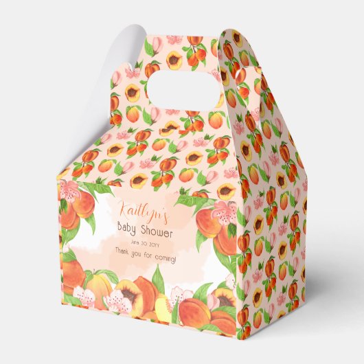 女の子の赤ちゃんシャワーに小さな桃が彼女の道にある フェイバーボックス (正面サイド)