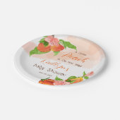 女の子の赤ちゃんシャワーに小さな桃が彼女の道にある ペーパープレート (アングル)