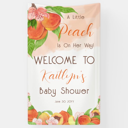 女の子の赤ちゃんシャワーに小さな桃が彼女の道にある 横断幕 (縦)