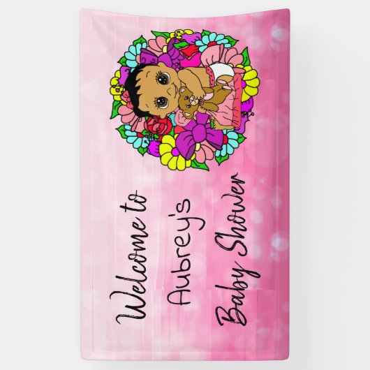 女の子の赤ちゃんシャワーのバナー、エスニックベビーガールピンク 横断幕 (縦)