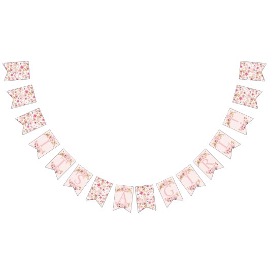 女の子の赤ちゃんシャワーのバナー – 赤面ピンク&金ゴールド バンティングフラッグ (全)