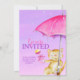 女の子の赤ちゃんシャワーの傘whimsy cat招待状 招待状