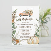 女の子の赤ちゃんシャワーの途中に小さなかぼちゃがある 招待状 (スタンド正面)